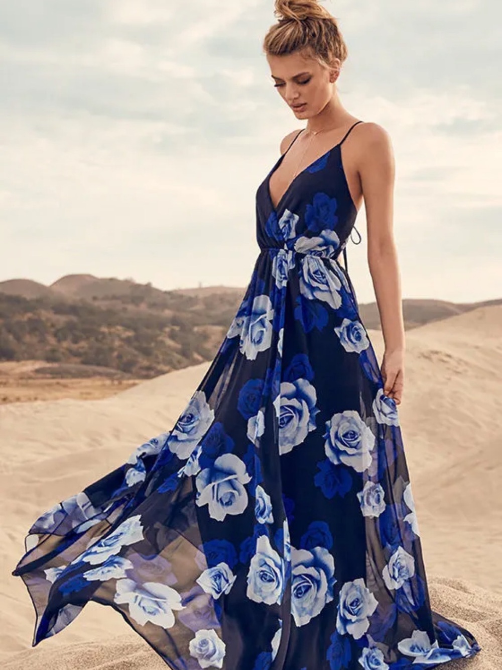 Lulu's Only in Dreams Navy Blue Floral Print Maxi Dress